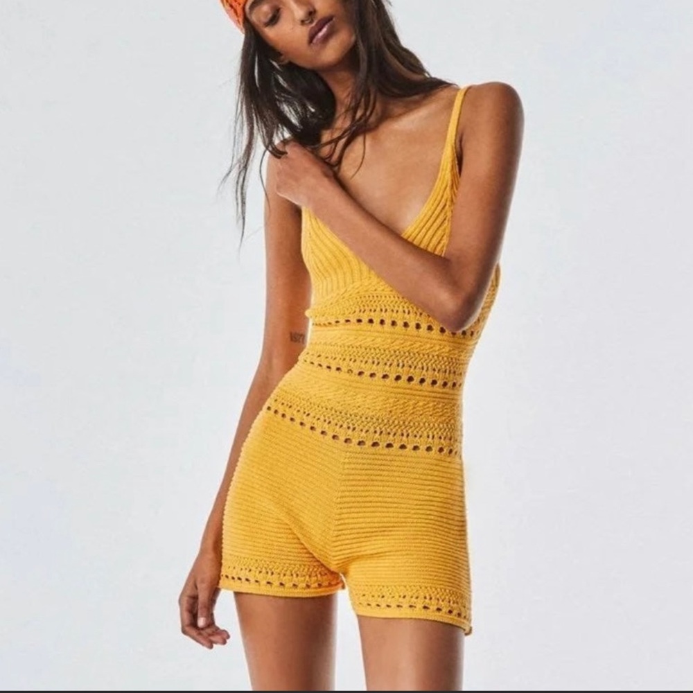 Zara Yellow Crochet Romper